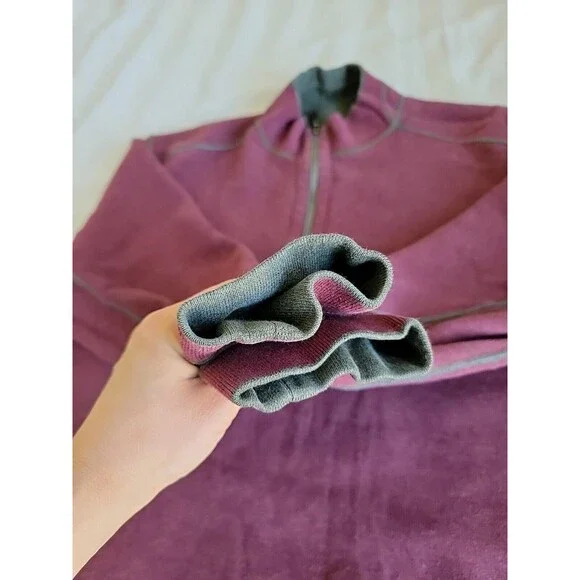 Tommy Bahama Mens XL 1/4 Zip Pullover Green Purple Reversible Logo Casual Solid - Picture 11 of 15